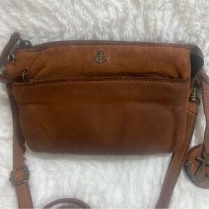 Anchor Detail Tan Leather Crossbody Bag